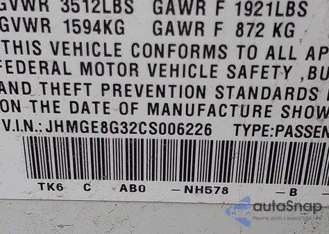 2012 Honda Fit z USA, uszkodzony, nr VIN JHMGE8G32CS006226